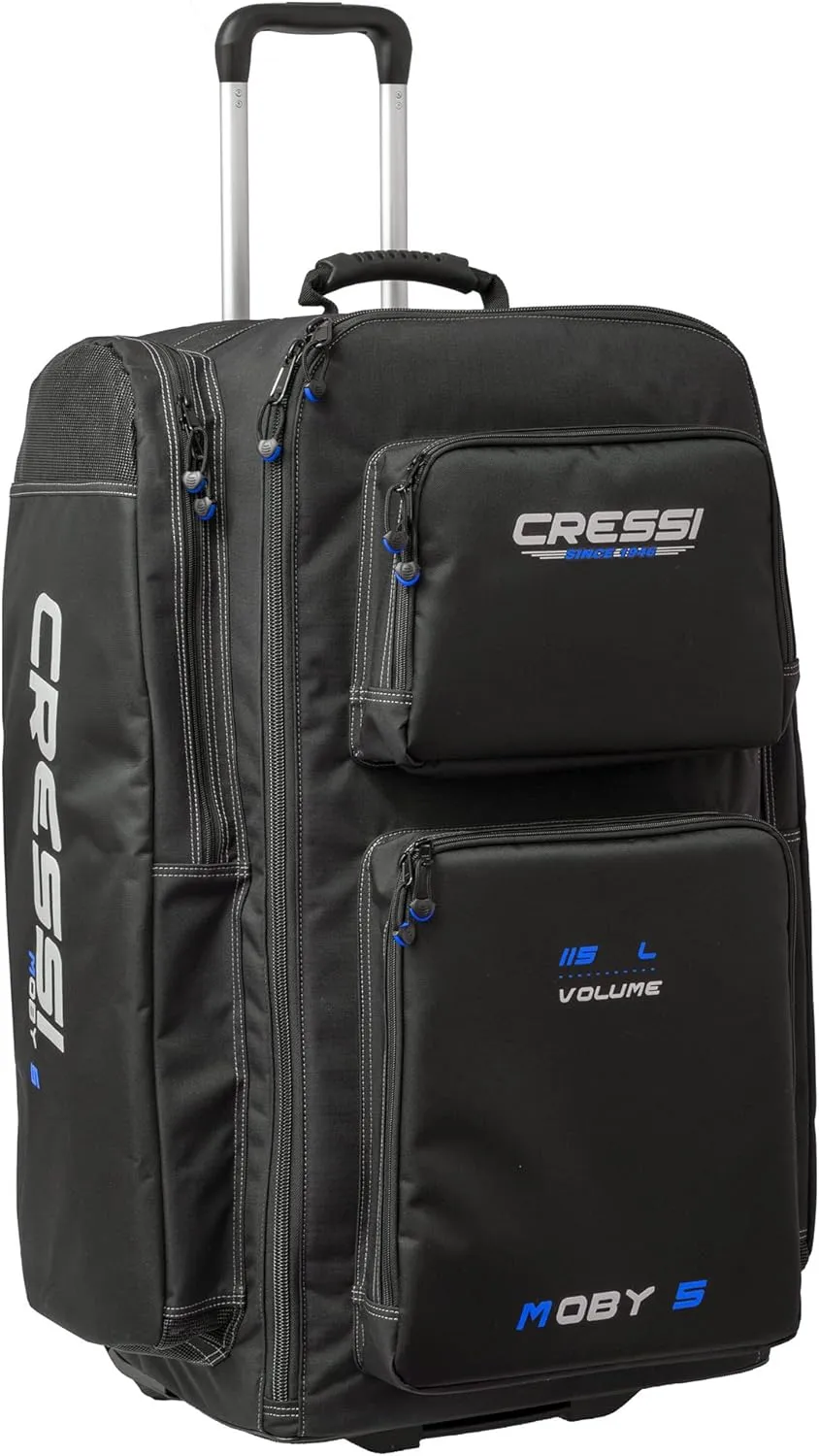 Cressi Strong Large Capacity Roller Luggage Bag 115L with Backpack Straps - Moby 5 designed in Italy
