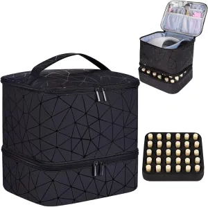 CTWWFS PU Leather Nail Polish Organizer and Nail Lamp Case, Nail Kit Organizer Holds 30  Bottles (15ml - 0.5 fl.oz) and a Nail Lamp, Nail Polish Carrying Case with Manicure Tools Storage Sections