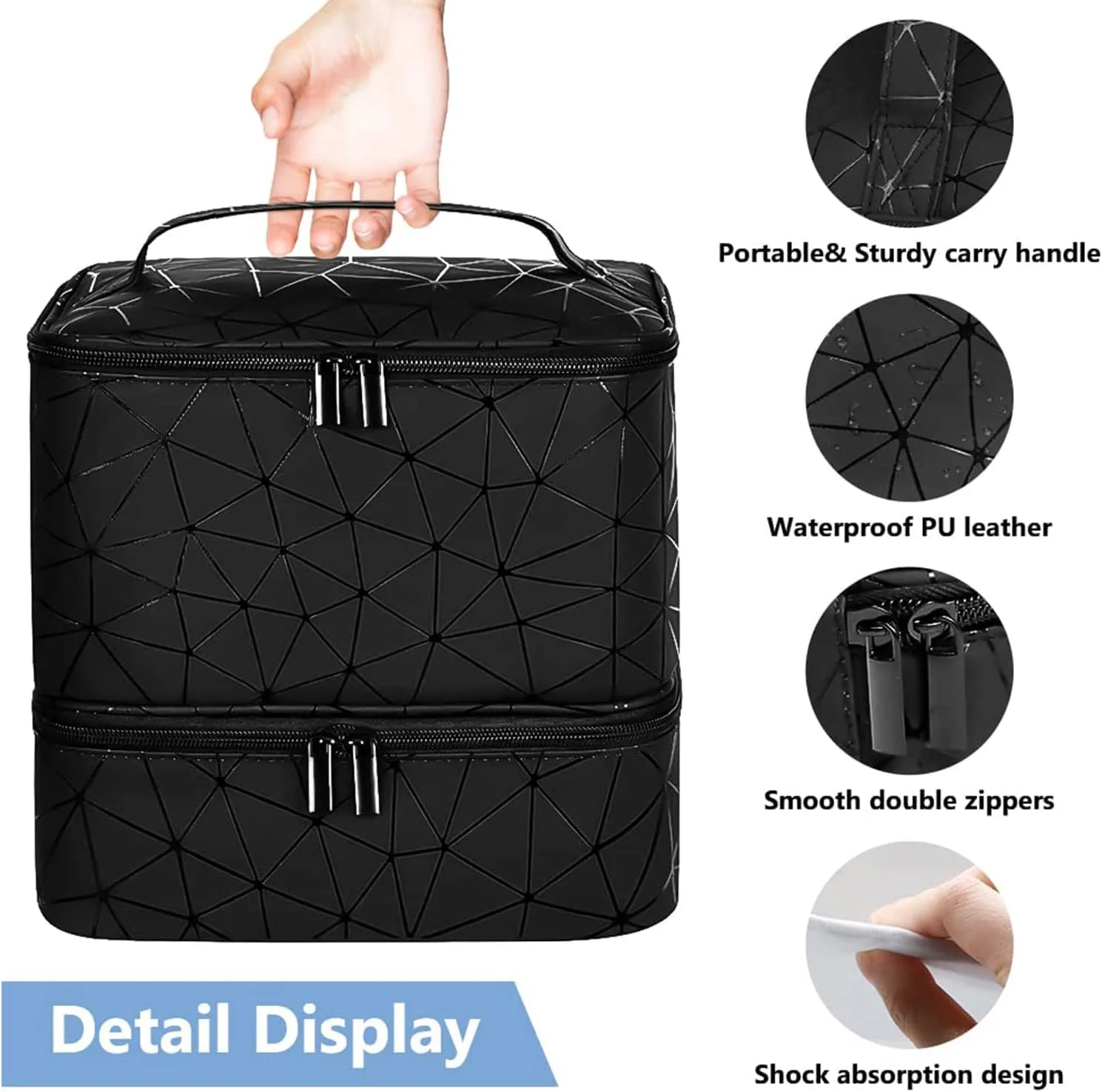CTWWFS PU Leather Nail Polish Organizer and Nail Lamp Case, Nail Kit Organizer Holds 30  Bottles (15ml - 0.5 fl.oz) and a Nail Lamp, Nail Polish Carrying Case with Manicure Tools Storage Sections