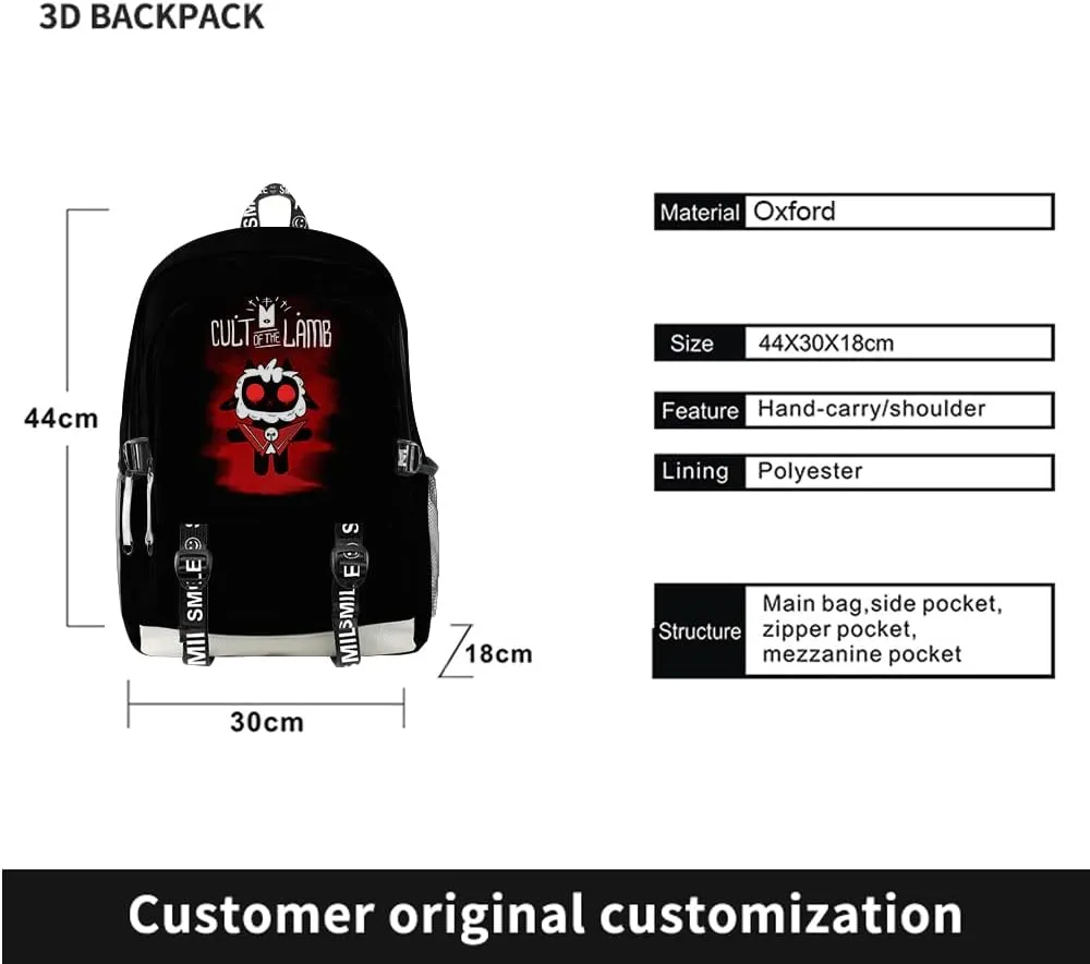Cult Of The Lamb Merch Women Men Multipurpose Bag Cosplay Backpack Casual Fashion Daypack (Suit 1)