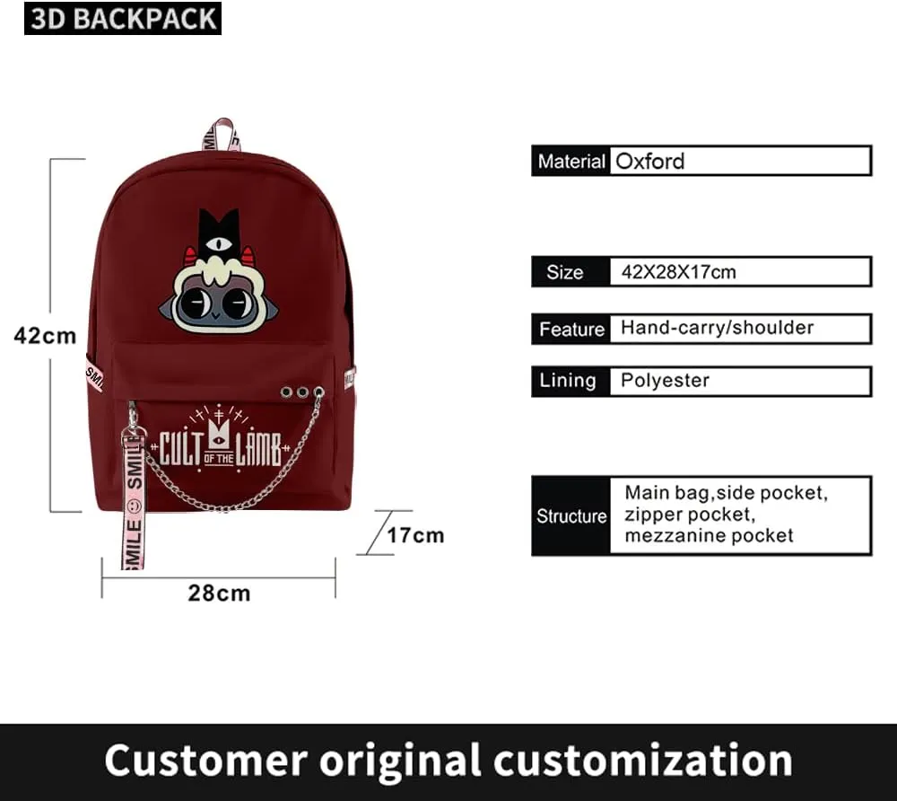 Cult Of The Lamb Print Backpack Game Backpack Three Piece Travel Backpack (Backpack1)