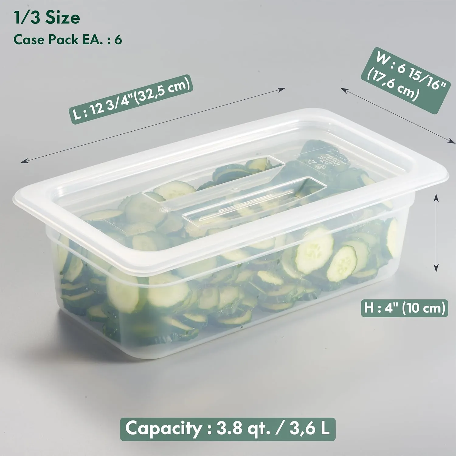 CURTA 6-Pack 4" Deep 1/3 Size Food Pans with Drop-On Lids – NSF Commercial-Grade Translucent Polypropylene, Stackable Freezer-safe Storage for Restaurants, Catering & Buffets