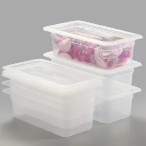 CURTA 6-Pack 4" Deep 1/3 Size Food Pans with Drop-On Lids – NSF Commercial-Grade Translucent Polypropylene, Stackable Freezer-safe Storage for Restaurants, Catering & Buffets