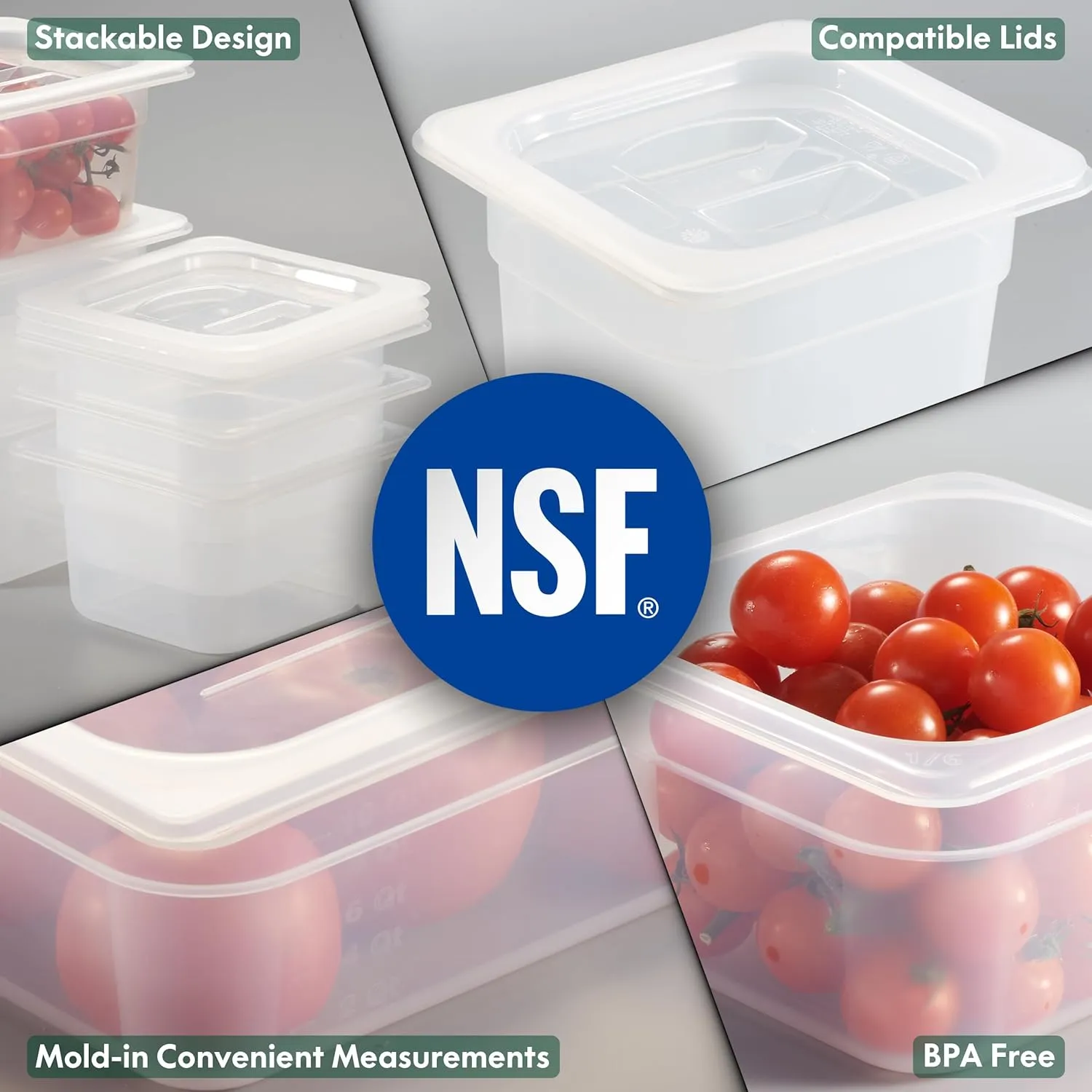 CURTA 6-Pack 4" Deep 1/3 Size Food Pans with Drop-On Lids – NSF Commercial-Grade Translucent Polypropylene, Stackable Freezer-safe Storage for Restaurants, Catering & Buffets