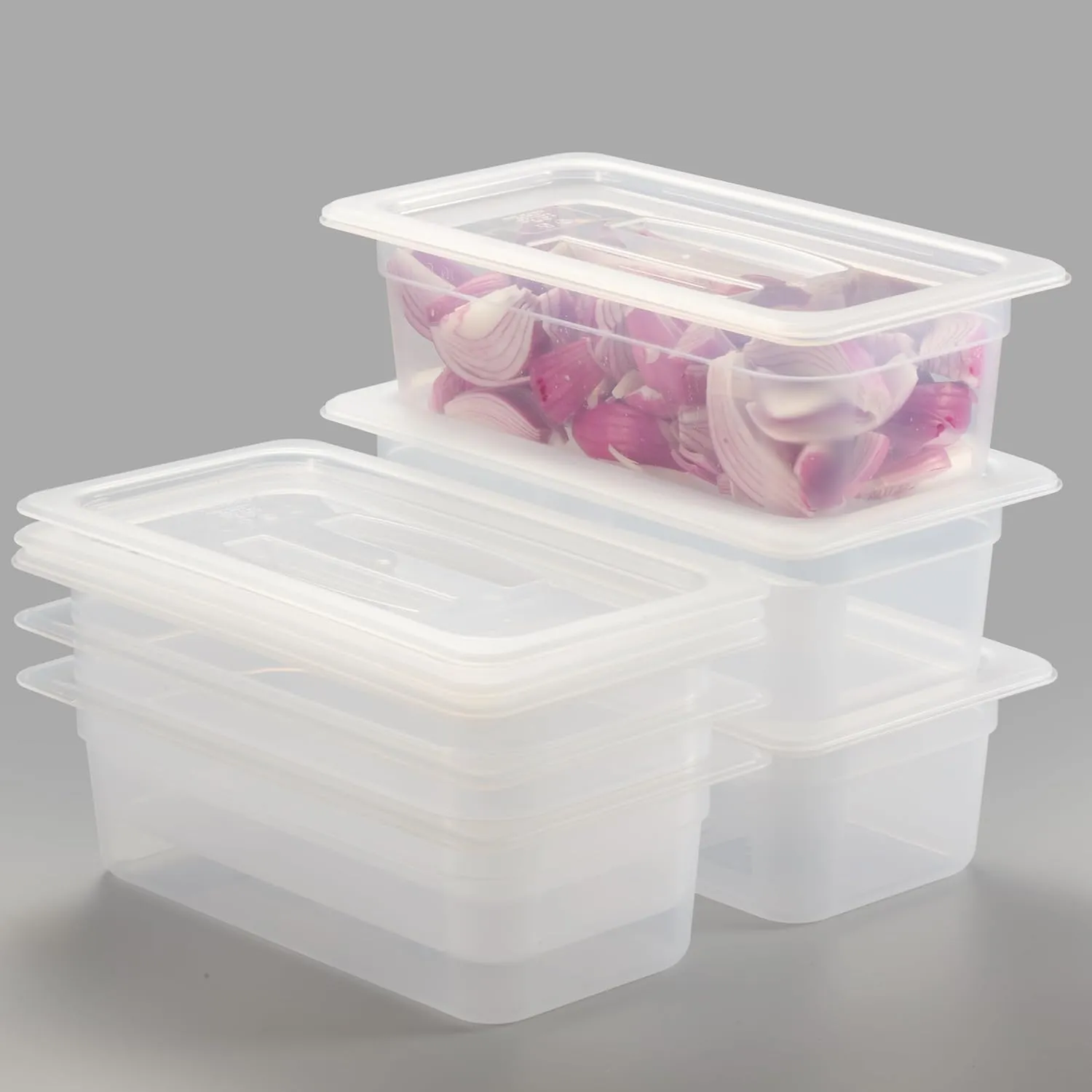 CURTA 6-Pack 4" Deep 1/3 Size Food Pans with Drop-On Lids – NSF Commercial-Grade Translucent Polypropylene, Stackable Freezer-safe Storage for Restaurants, Catering & Buffets