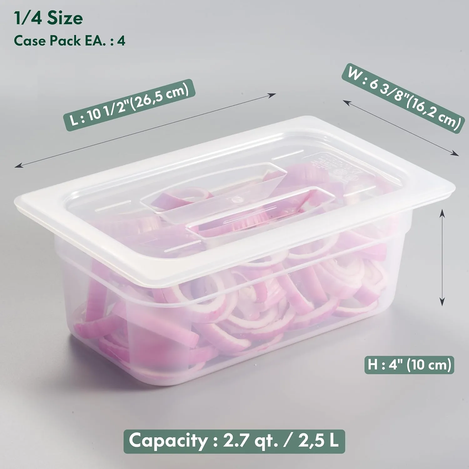 CURTA 6-Pack 4" Deep 1/4 Size Food Pans with Drop-On Lids – NSF Commercial-Grade Translucent Polypropylene, Stackable Freezer-safe Storage for Restaurants, Catering & Buffets