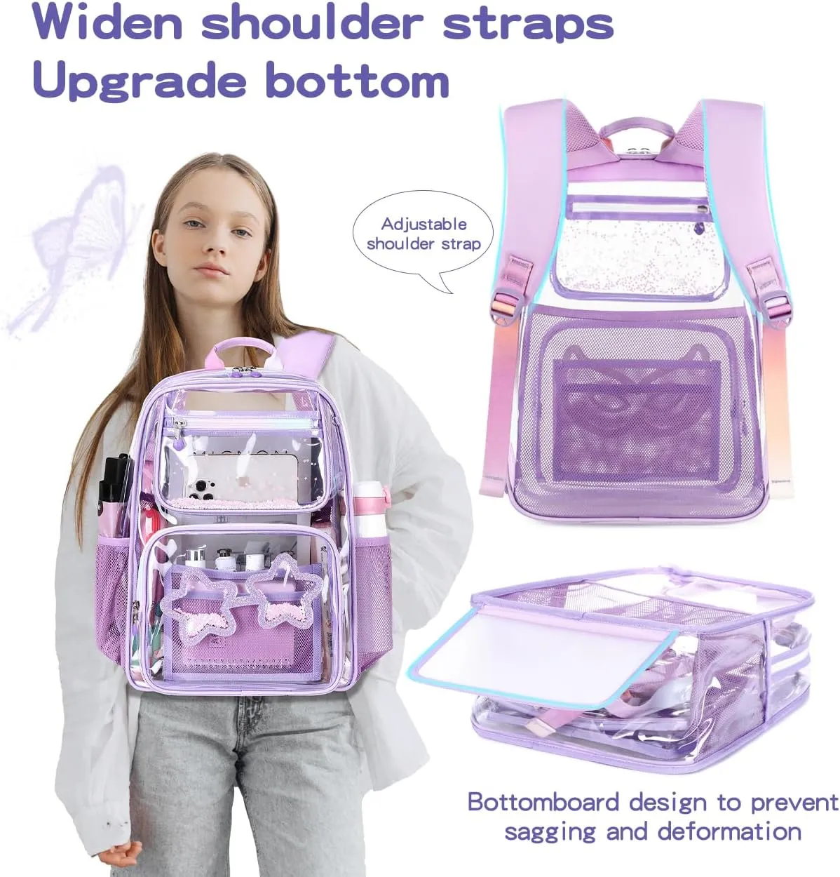 Cusangel Heavy Duty Clear Backpack For tenn Girls,Clear BookBag For 15Age ,16.5inch TPU Large Capacity See Through Backpack for Sport Events,Travel