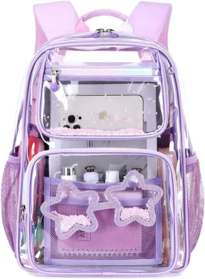 Cusangel Heavy Duty Clear Backpack For tenn Girls,Clear BookBag For 15Age ,16.5inch TPU Large Capacity See Through Backpack for Sport Events,Travel