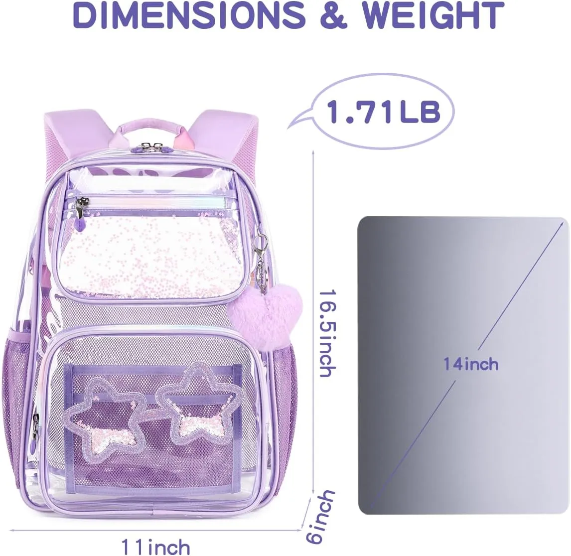 Cusangel Heavy Duty Clear Backpack For tenn Girls,Clear BookBag For 15Age ,16.5inch TPU Large Capacity See Through Backpack for Sport Events,Travel