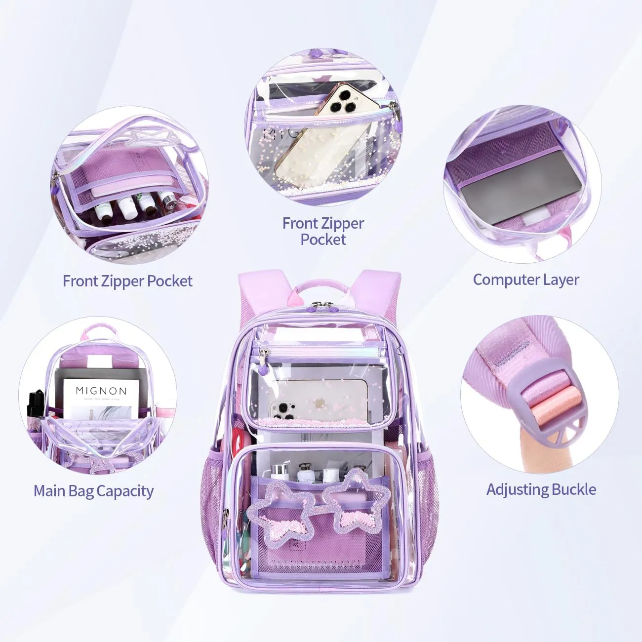 Cusangel Heavy Duty Clear Backpack For tenn Girls,Clear BookBag For 15Age ,16.5inch TPU Large Capacity See Through Backpack for Sport Events,Travel