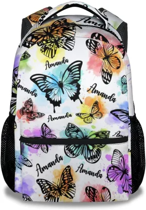 Custom Butterfly Backpack for Kids Girls, 16" Cute Cartoon Backpack for School, Personalized Colorful Large Capacity Bookbag for Students, Backpack Gifts for Butterfly Lovers