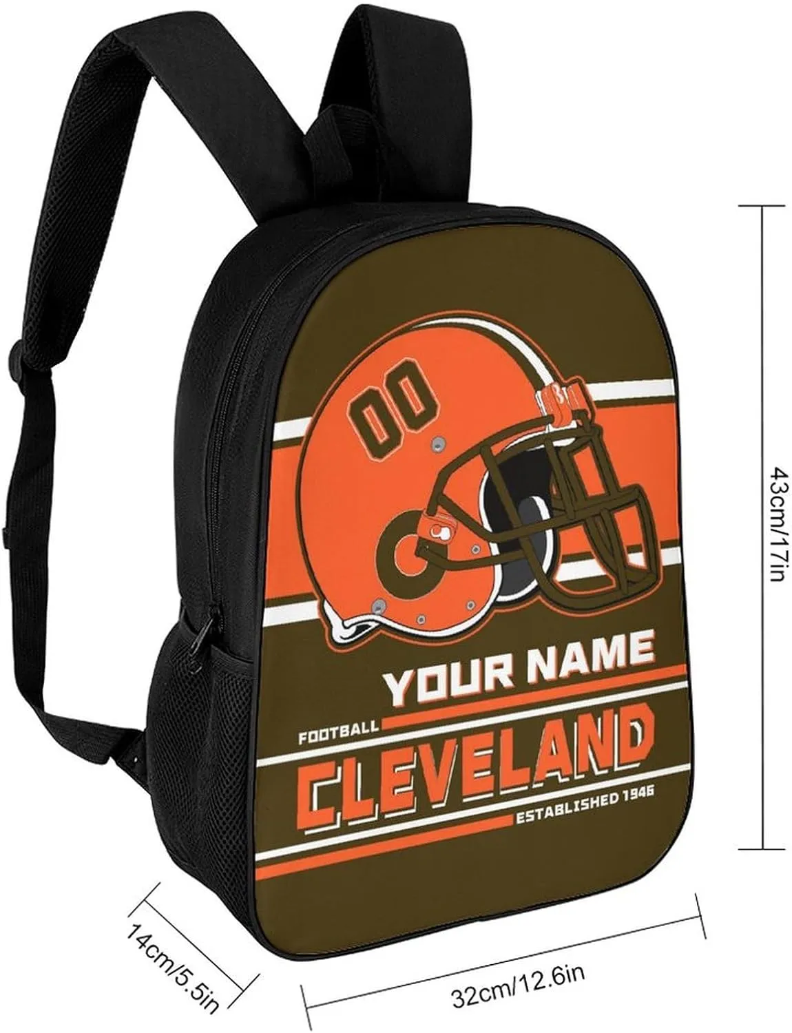 Custom Cleveland Backpack Personalized Name Number Large Capacity Laptop Bag for School Men Women Fan Gift (17 Inch)
