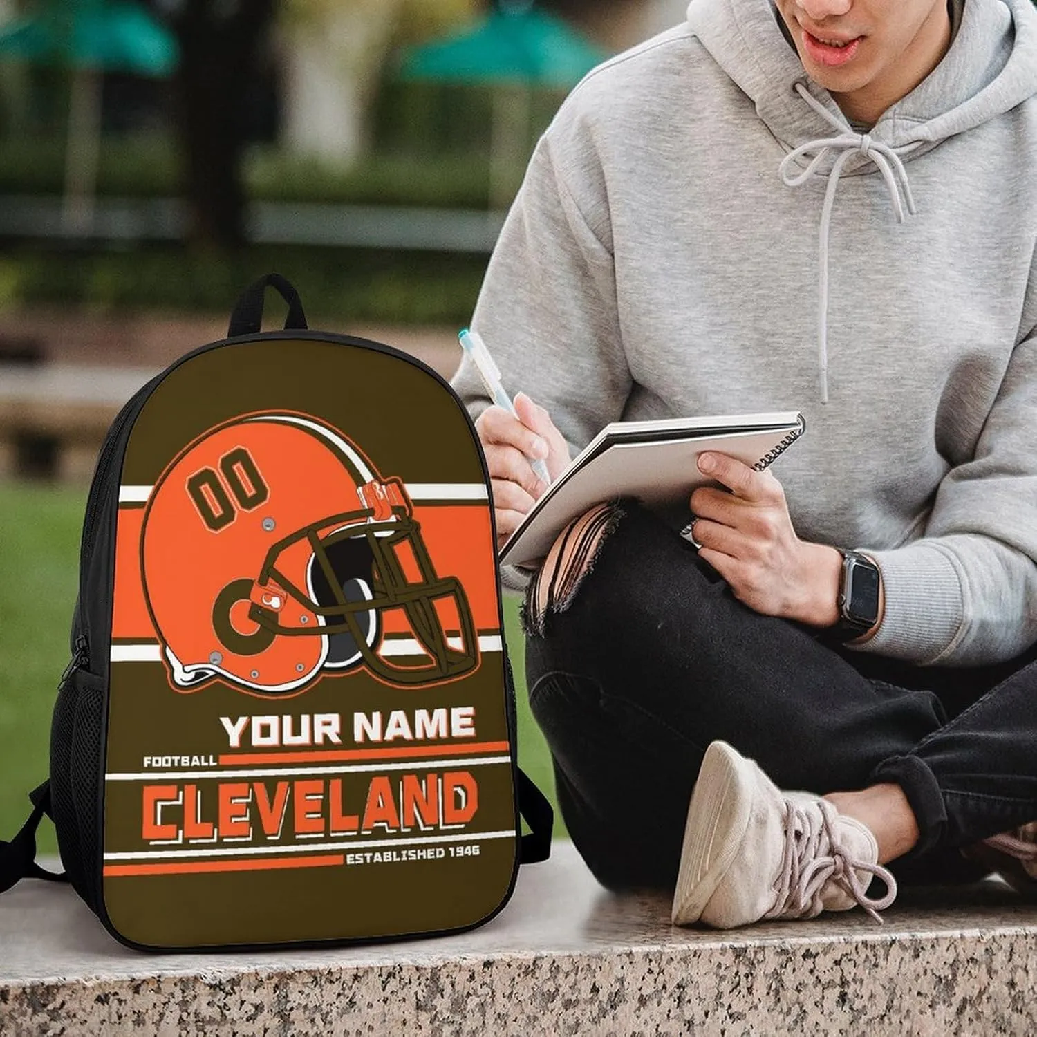 Custom Cleveland Backpack Personalized Name Number Large Capacity Laptop Bag for School Men Women Fan Gift (17 Inch)