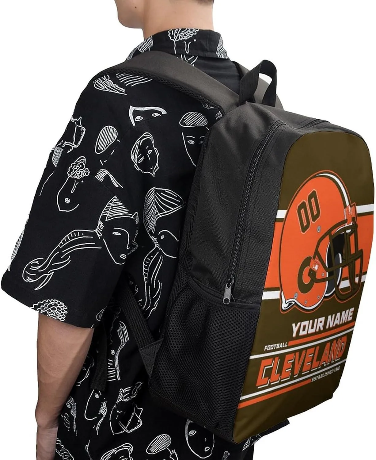 Custom Cleveland Backpack Personalized Name Number Large Capacity Laptop Bag for School Men Women Fan Gift (17 Inch)