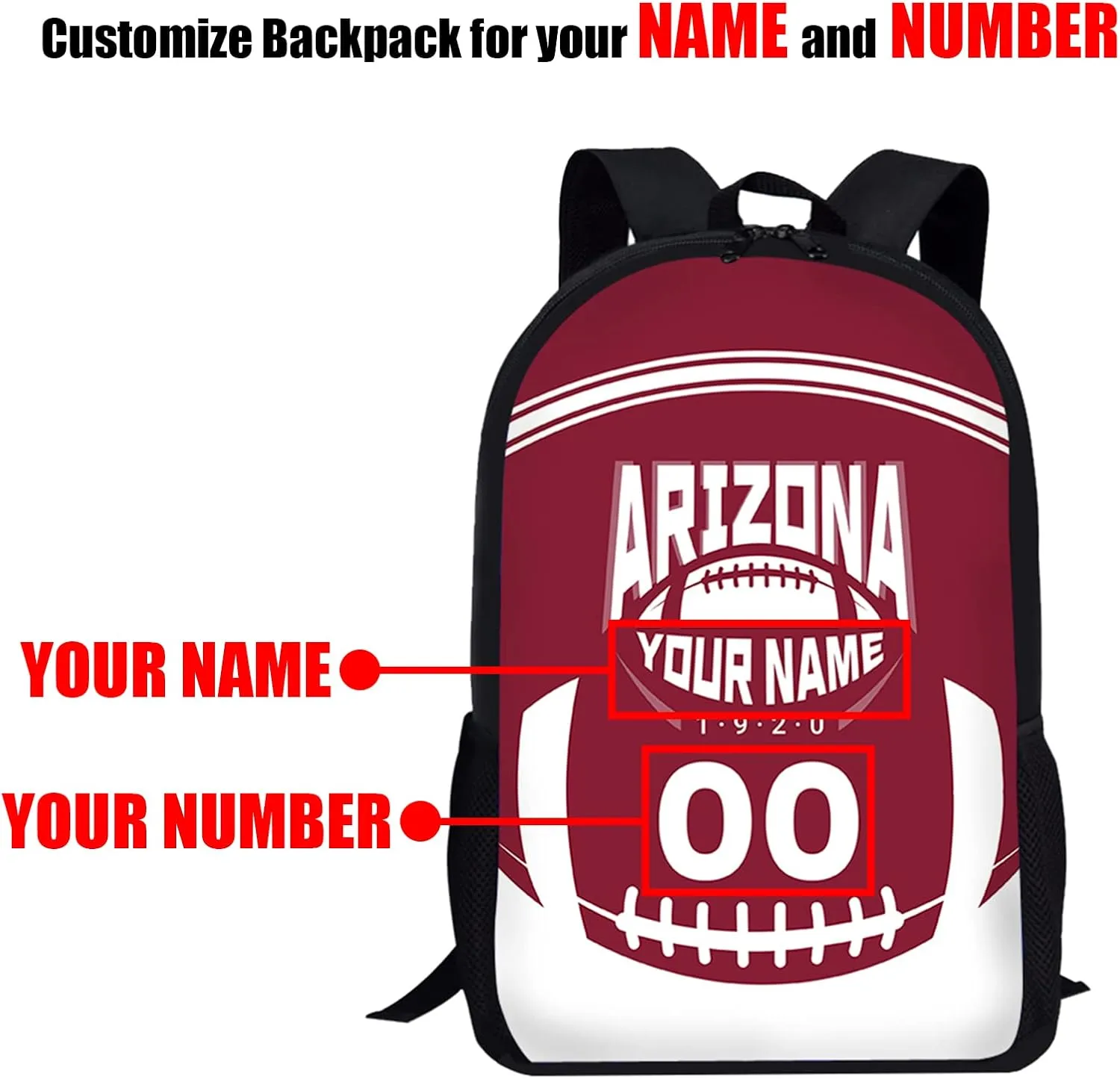 Custom Shoulder Arizona Backpack Personalized Any Name Number 17 Inch Large Capacity Laptop Bag Bookbag Gifts for Men Women