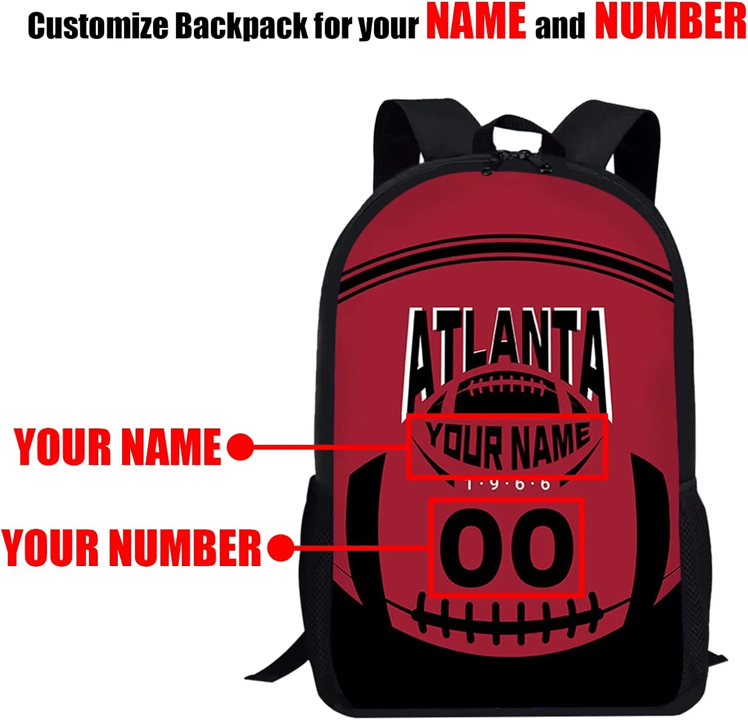 Custom Shoulder Atlanta Backpack Personalized Any Name Number 17 Inch Large Capacity Laptop Bag Bookbag Gifts for Men Women