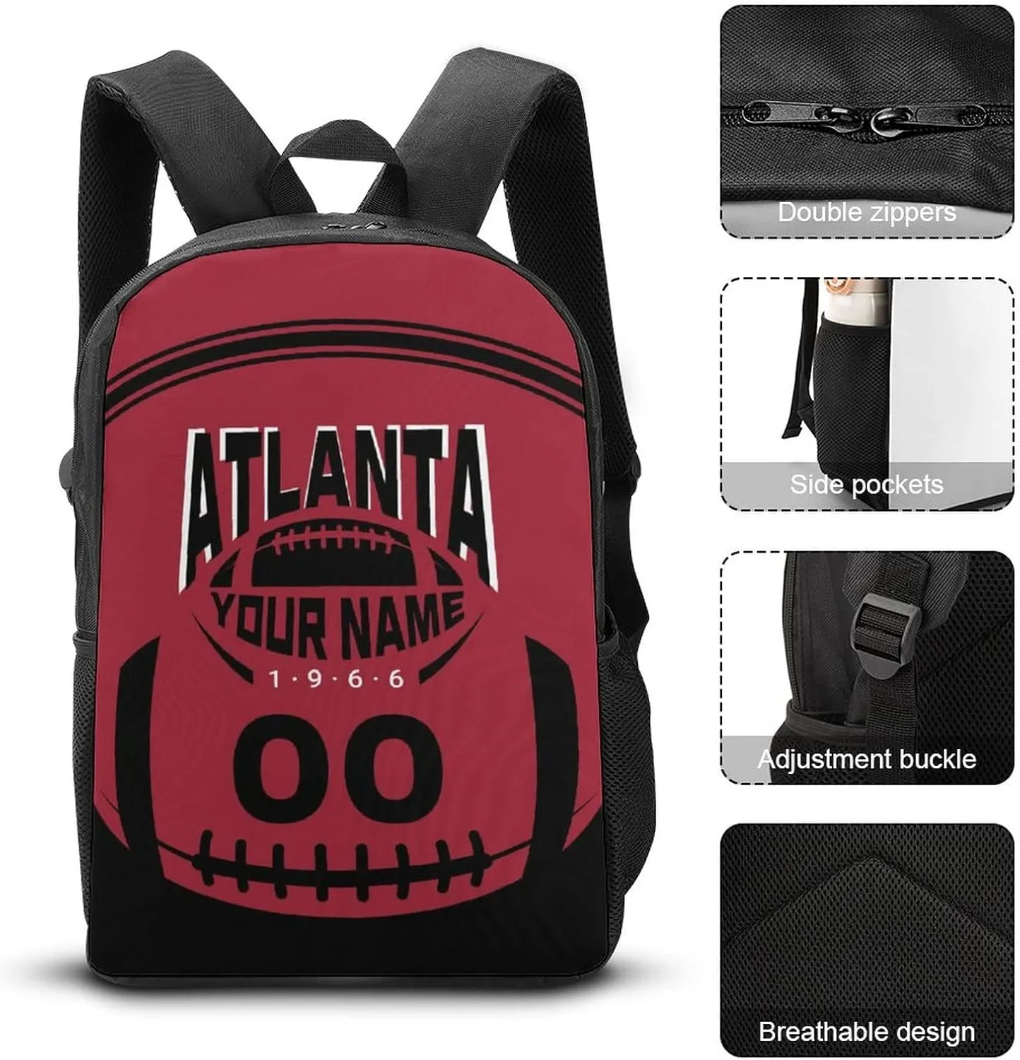 Custom Shoulder Atlanta Backpack Personalized Any Name Number 17 Inch Large Capacity Laptop Bag Bookbag Gifts for Men Women