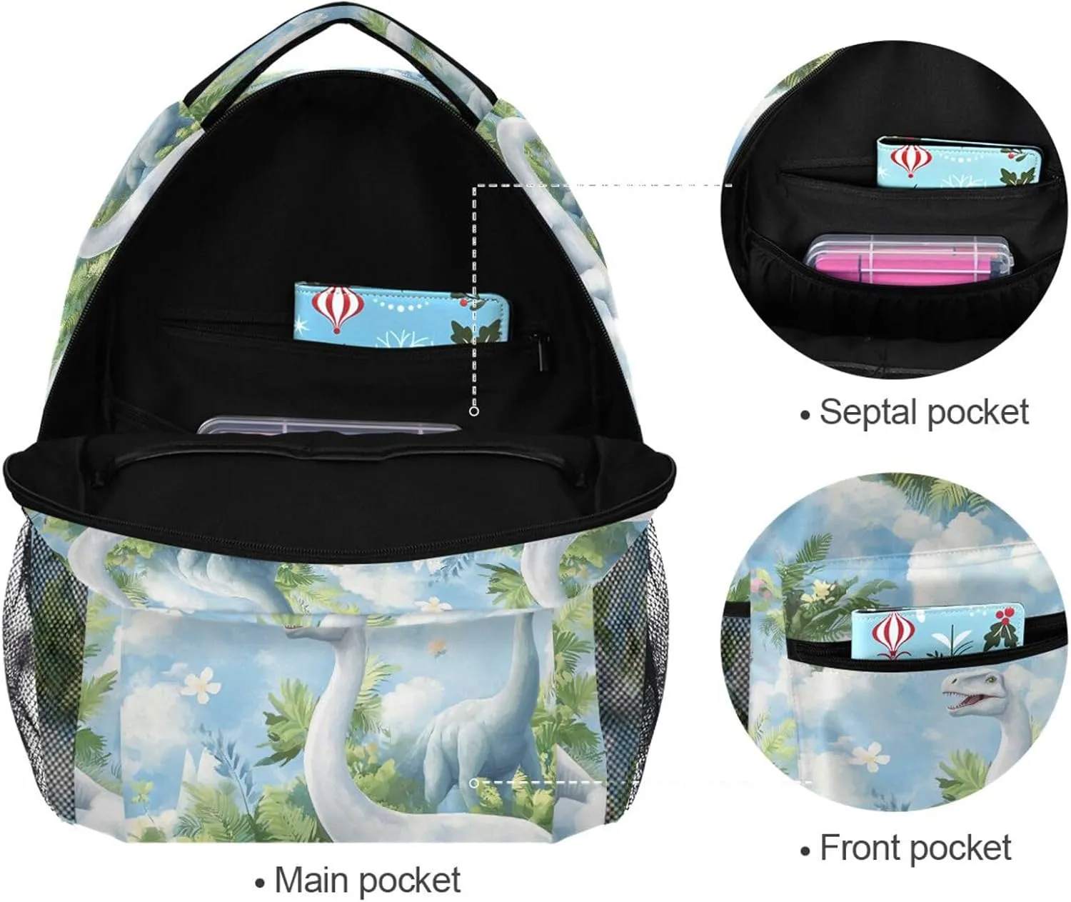 Cute Backpack for Women Men Fashion Business Work Bag with Chest Strap for College Work Beauty Dinosaur Diplodocus Sky
