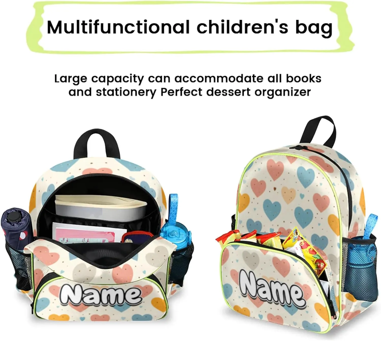 Cute Colorful Love Hearts Custom Backpack with Name Cute Personalized Small Shoulder Bag Waterproof Travel Casual Backpack with Chest Strap 14.2in