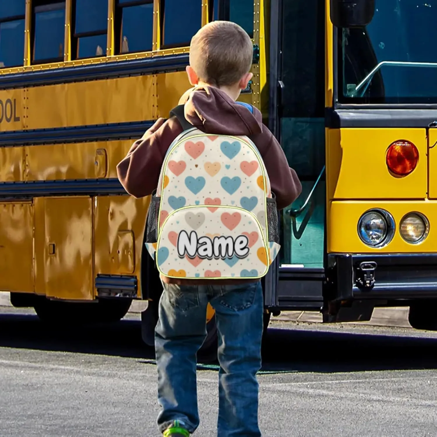 Cute Colorful Love Hearts Custom Backpack with Name Cute Personalized Small Shoulder Bag Waterproof Travel Casual Backpack with Chest Strap 14.2in