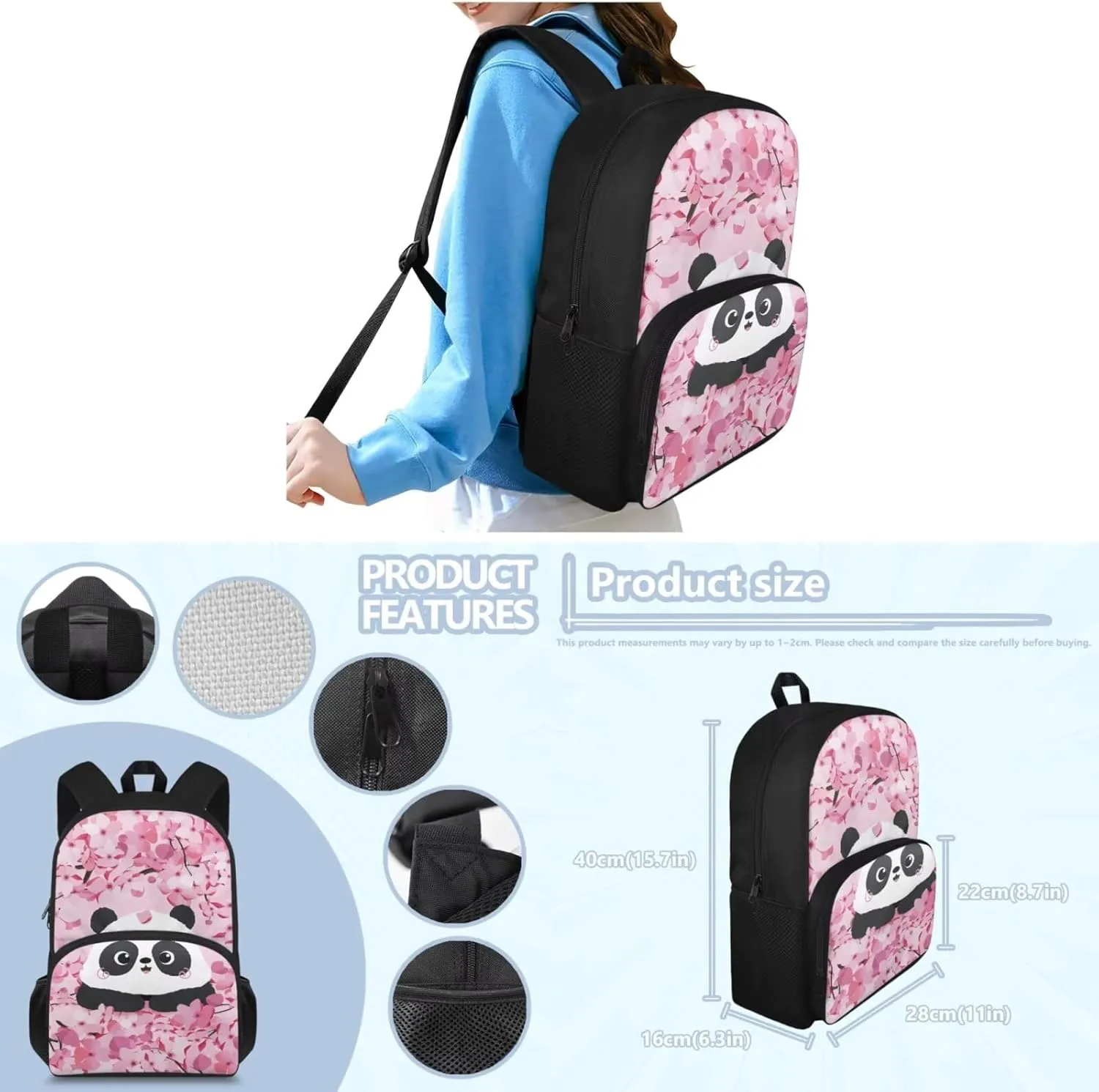 Cute Panda 2Th Grade Backpack for Boys Backpack and Lunch Bag Pencil Case Water Bottle Sleeve Set for Girls Ideal for Students Go To School Extracurricular Activities