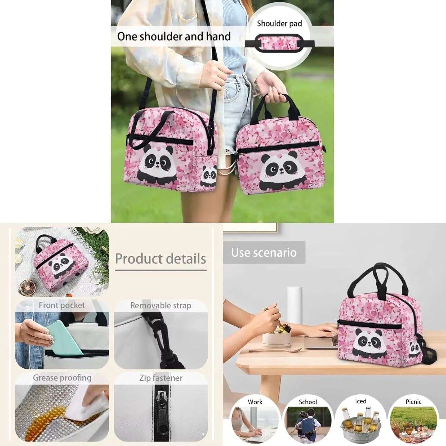 Cute Panda 2Th Grade Backpack for Boys Backpack and Lunch Bag Pencil Case Water Bottle Sleeve Set for Girls Ideal for Students Go To School Extracurricular Activities
