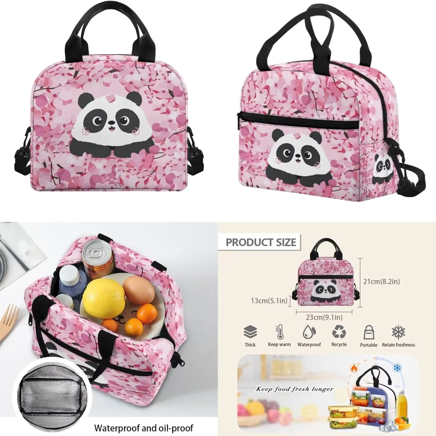 Cute Panda 2Th Grade Backpack for Boys Backpack and Lunch Bag Pencil Case Water Bottle Sleeve Set for Girls Ideal for Students Go To School Extracurricular Activities