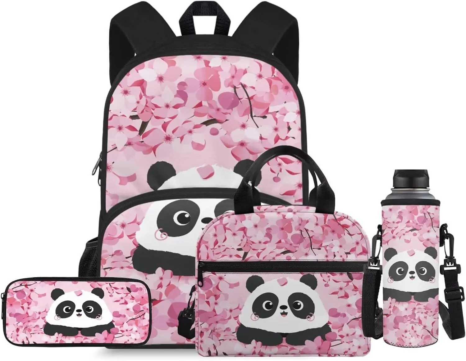 Cute Panda 2Th Grade Backpack for Boys Backpack and Lunch Bag Pencil Case Water Bottle Sleeve Set for Girls Ideal for Students Go To School Extracurricular Activities