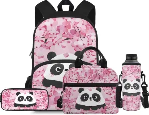 Cute Panda 2Th Grade Backpack for Boys Backpack and Lunch Bag Pencil Case Water Bottle Sleeve Set for Girls Ideal for Students Go To School Extracurricular Activities