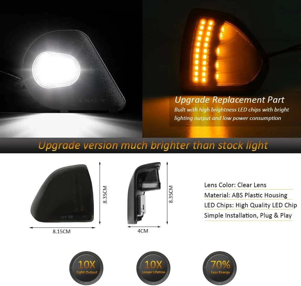 D-Lumina LED Side Mirror Turn Signal Puddle Lights Kit Driver and Passenger Side Smoked Lens for 2010-2018 Dodge Ram 1500 2500 3500 4500 5500 Towing Mirror Lamps, Mirror Lights Puddle Lamps, Pack of 4