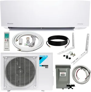 Daikin 12,000 Btu 21 SEER2 Oterra Series Ductless Mini-Split Wall Mount Heat Pump Air Conditioner - R32 w/Installation Kit, 1/2 Whip, 30A Disconnect and Wall Bracket