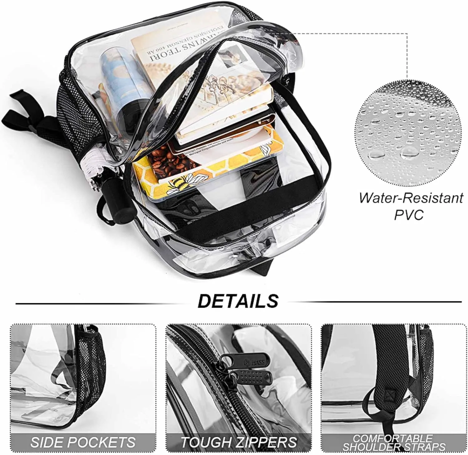 Dandys World Transparent Backpack Cute Large Capacity Laptop Backpack Travel Backpack For Unisex 17in