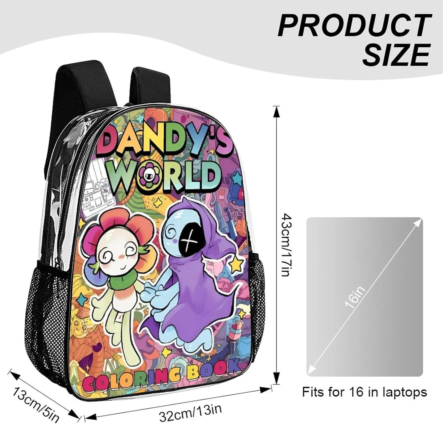 Dandys World Transparent Backpack Cute Large Capacity Laptop Backpack Travel Backpack For Unisex 17in