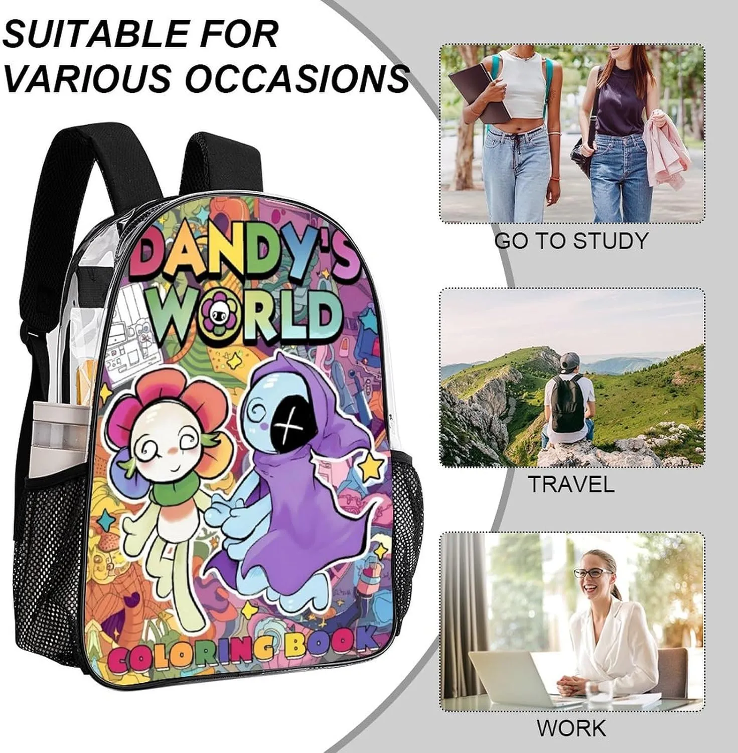 Dandys World Transparent Backpack Cute Large Capacity Laptop Backpack Travel Backpack For Unisex 17in