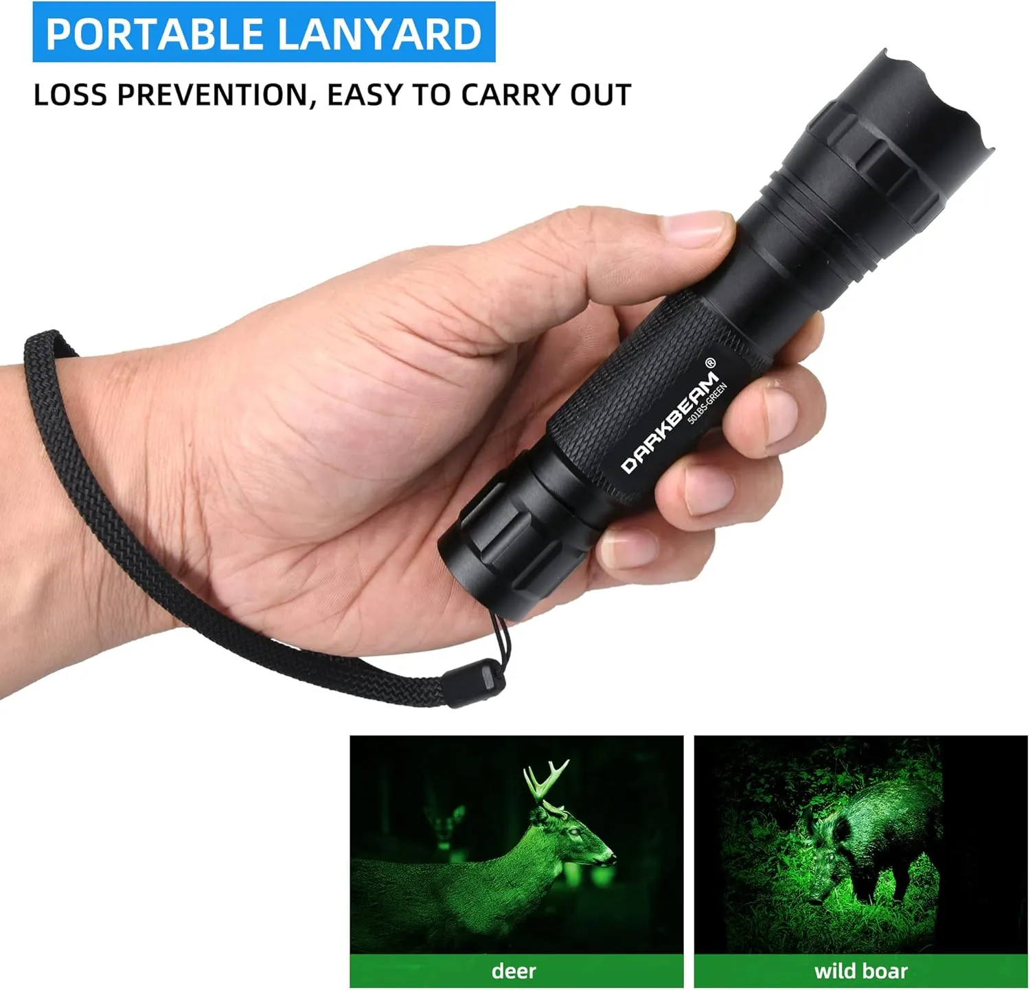 DARKBEAM Green Light Flashlight Tactical LED USB Rechargeable Zoomable Light Kit, Portable Mini Greenlight for Night Hunting, Observation, Fishing, Astronomy, Aviation, Rescue, with Clip