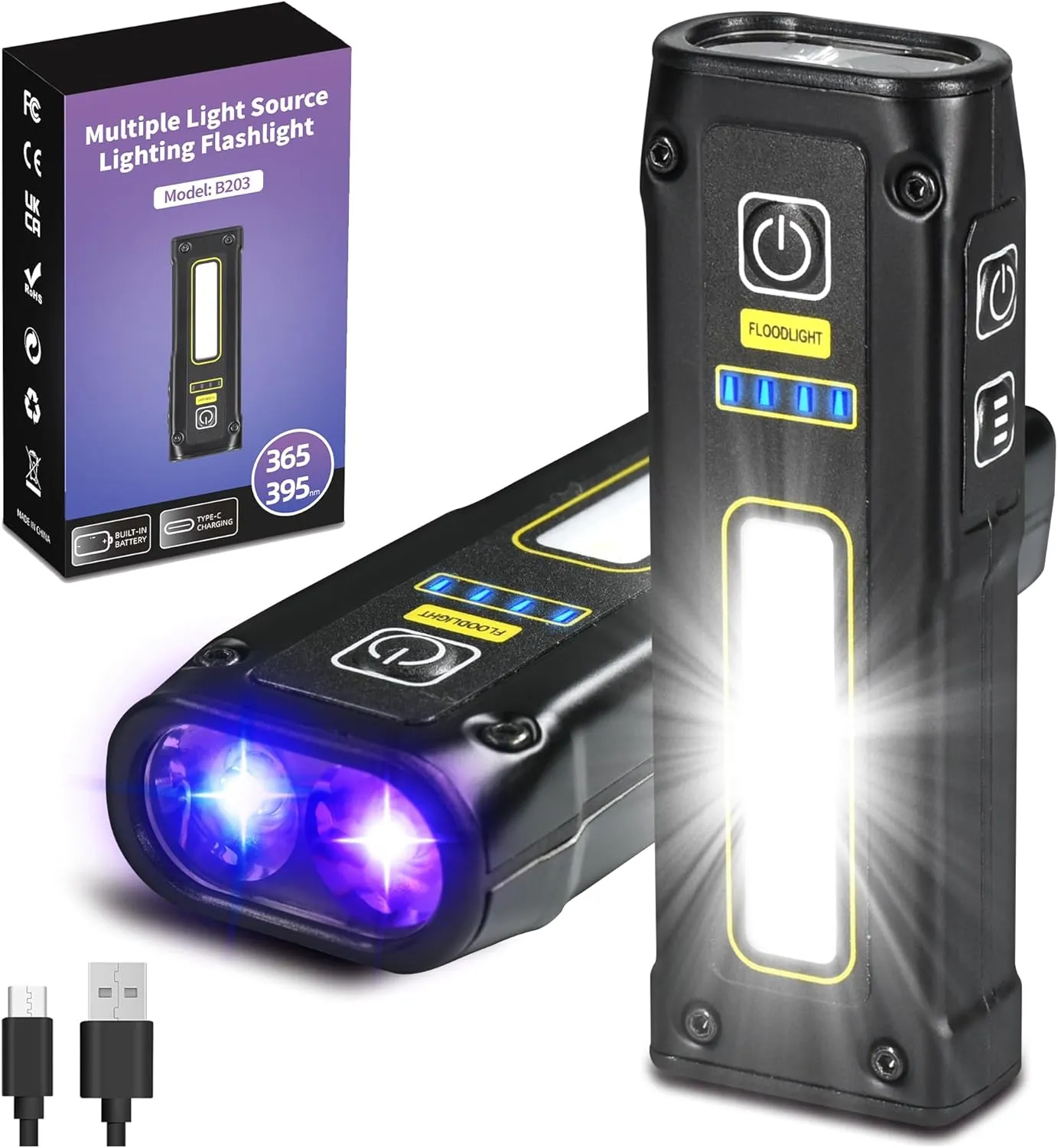 DARKBEAM UV Flashlight 365 395 Blacklight, LED EDC Flashlights high Lumen USB C Rechargeable Woods Lamp, Mini Magnetic COB Red Light - Emergency Power - Urine, Scorpion Detector, Cure Resin