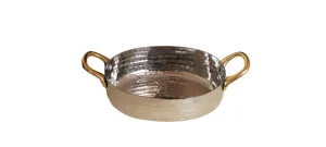 Deep Oval Shape Serving Pan #2, Hammered Finish, 700 ml, Brass Handles, Stainless Steel, 4.75"
