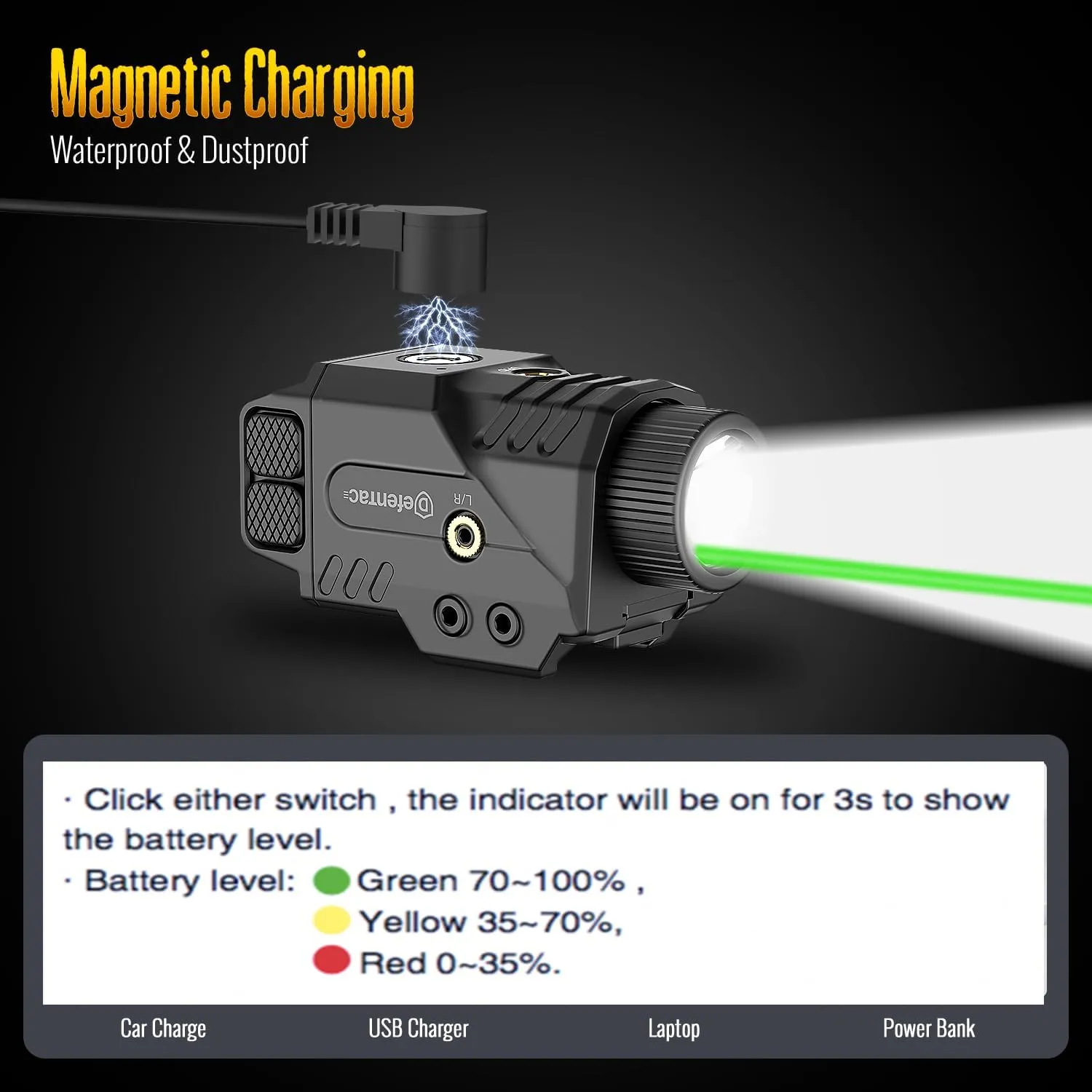 DEFENTAC 800lm Pistol Light and Green Laser Sight Combo for Guns, Tactical Flashlight White LED and Green Beam Combo, Magnetic Charging