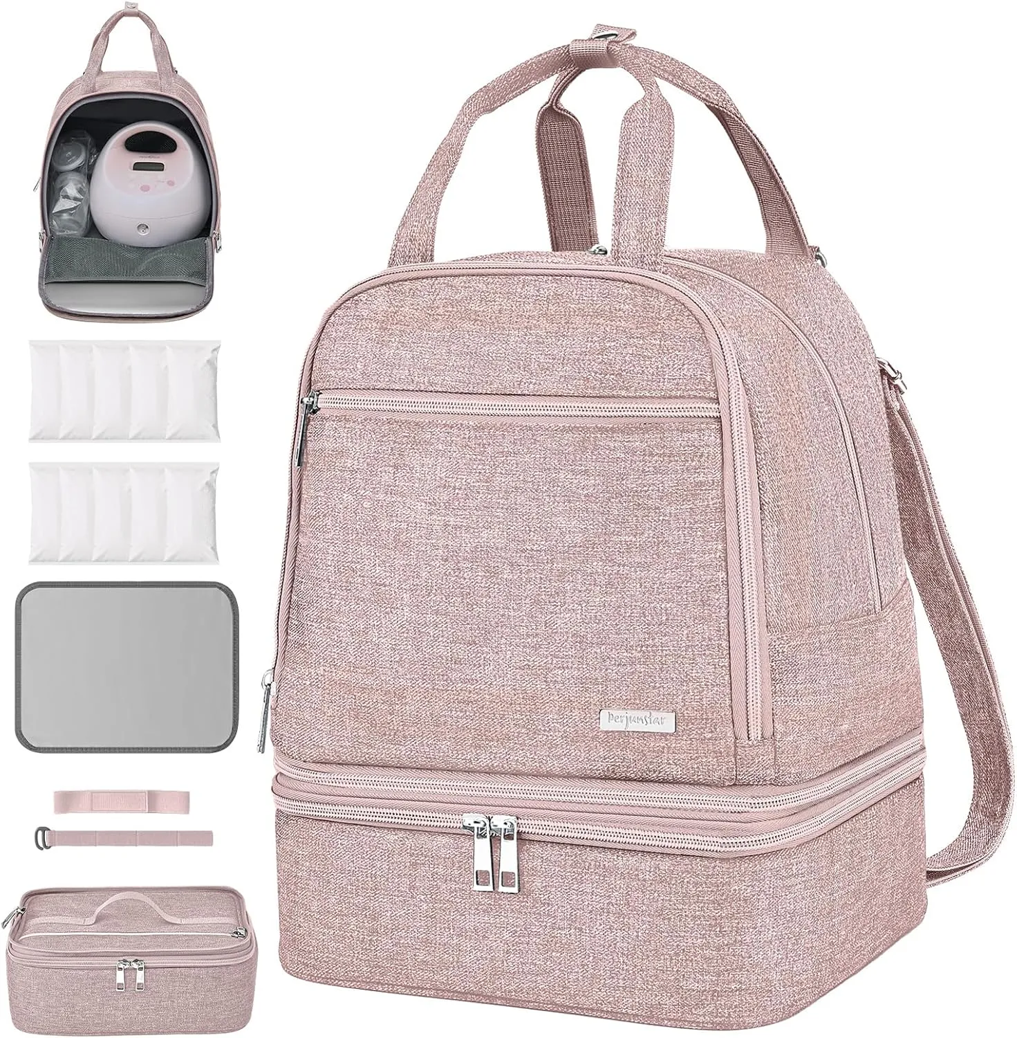 DERJUNSTAR Breast Pump Bag, Compatible with Spectra S1 and S2, Portable Carrying Case, breastmilk storage bag, spectra breast pump, Pink