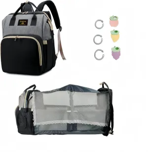 Diaper Bag Backpack,Baby Diaper Bag,Changing Station Bag,Large Capacity Travel Foldable,New Mom Gift Gray-black