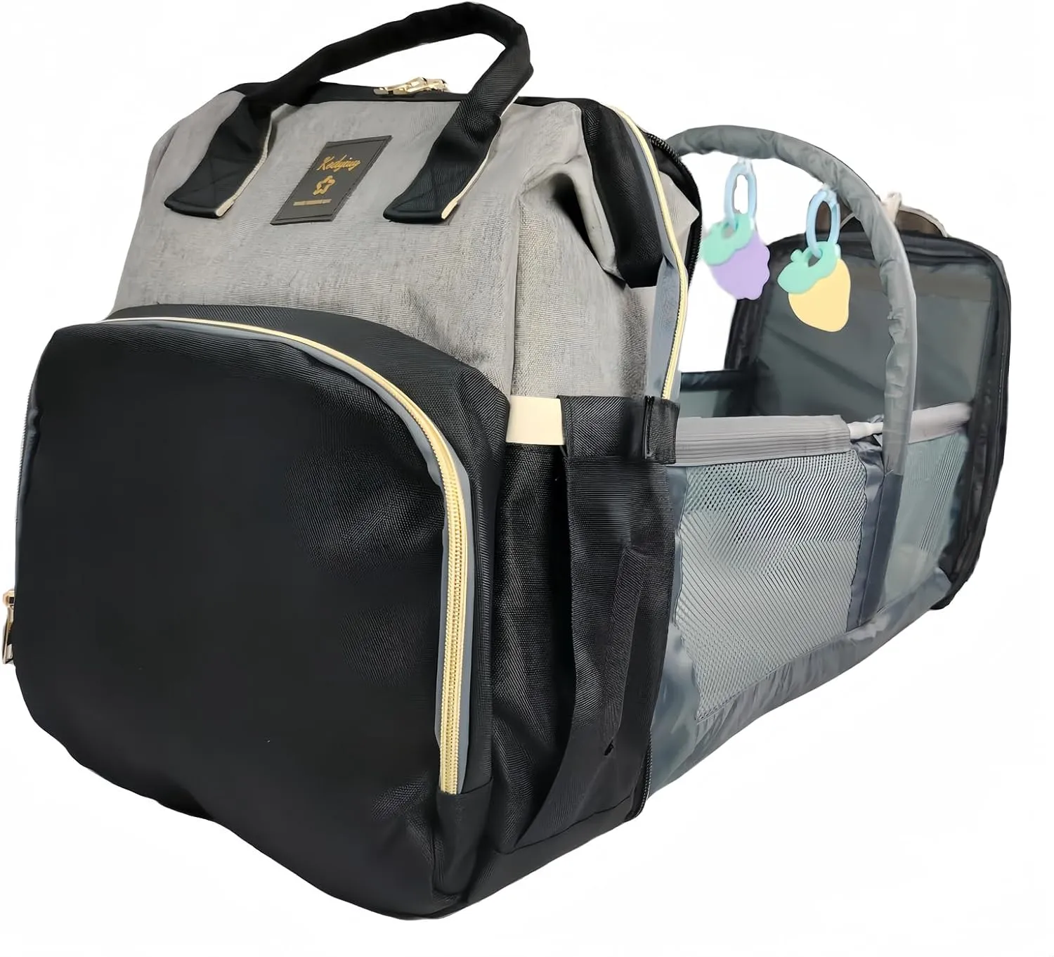Diaper Bag Backpack,Baby Diaper Bag,Changing Station Bag,Large Capacity Travel Foldable,New Mom Gift Gray-black