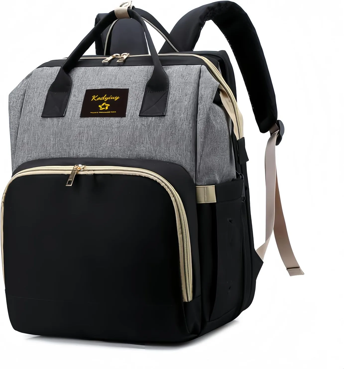 Diaper Bag Backpack,Baby Diaper Bag,Changing Station Bag,Large Capacity Travel Foldable,New Mom Gift Gray-black