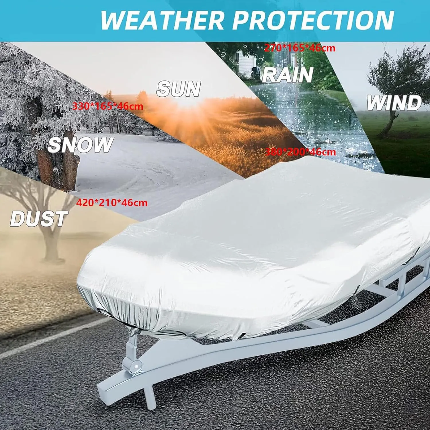 Dinghy Covers 7 Sizes Boat Cover Waterproof Anti-UV Boat Tarp for Small Inflatable and Rigid Inflatable Boats,420 * 210 * 46cm