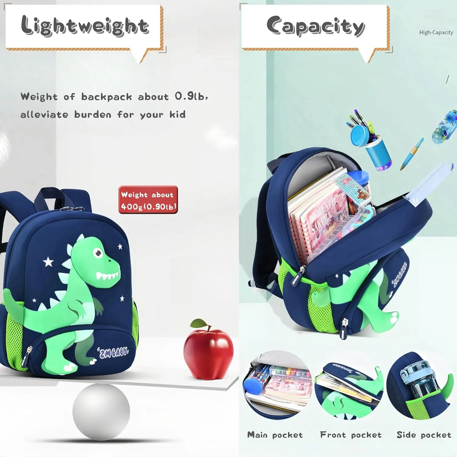 Dinosaur Boys Backpack for Toddler Kids, Anti-lost Bookbag for Toddler Boys Preschool Backpack, Suitable for Boys 3-5 Years Old, 02-Dark-blue Red