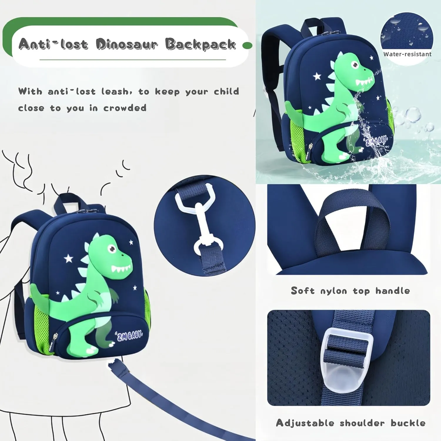 Dinosaur Boys Backpack for Toddler Kids, Anti-lost Bookbag for Toddler Boys Preschool Backpack, Suitable for Boys 3-5 Years Old, 02-Dark-blue Red