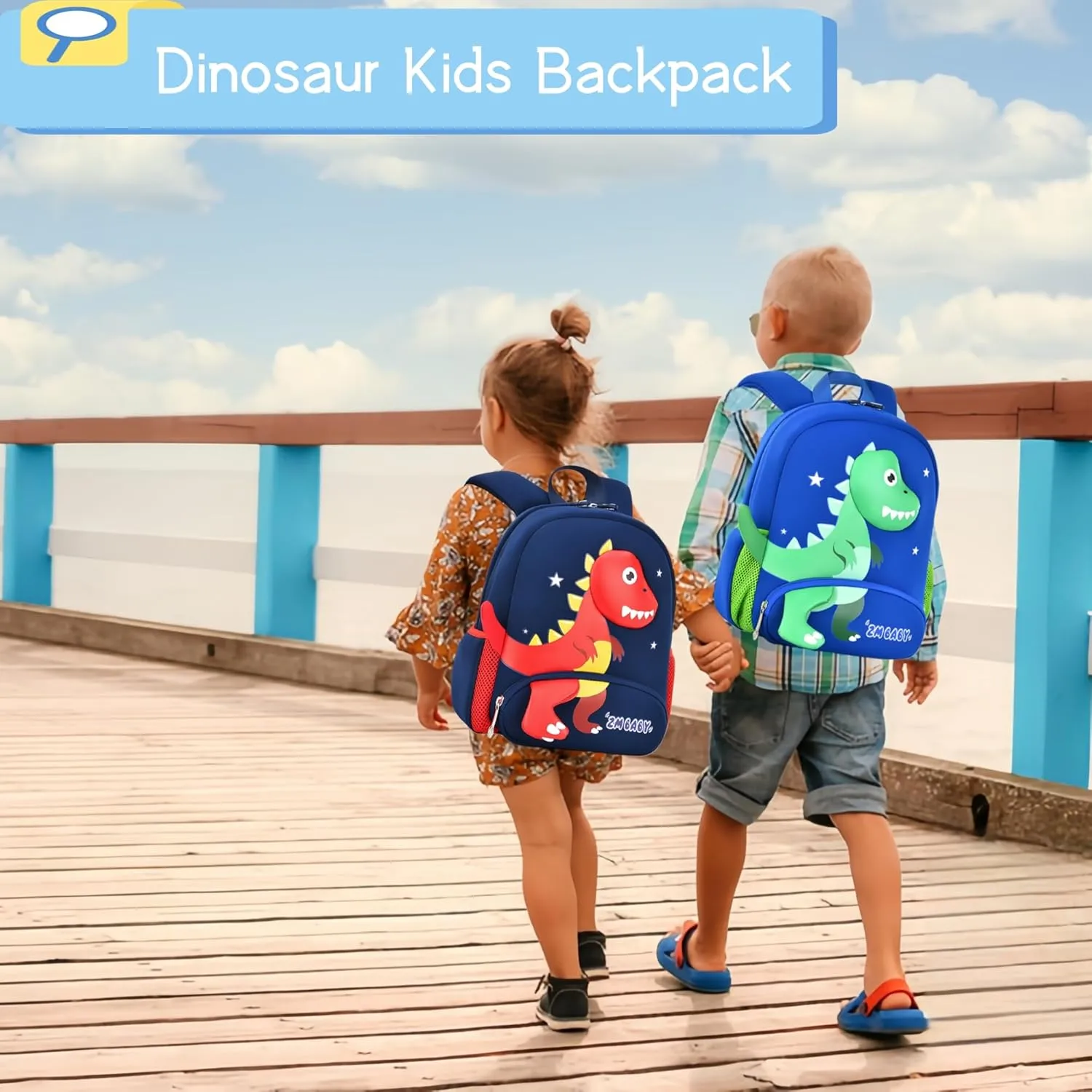 Dinosaur Boys Backpack for Toddler Kids, Anti-lost Bookbag for Toddler Boys Preschool Backpack, Suitable for Boys Ages 3-5, 02-Dark-blue Green