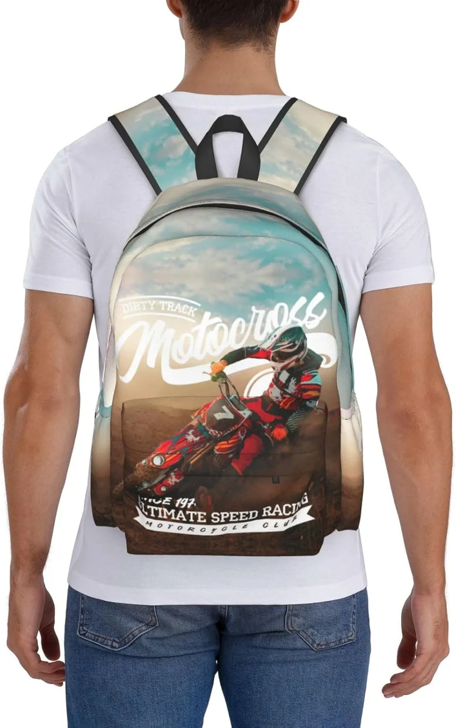 Dirt-Bike Motocross Motorcycle Vehicle Backpack School Bag Lightweight Bookbag Casual Daypack for Girls Boys Kids Women Men Travel Laptop 16 Inch