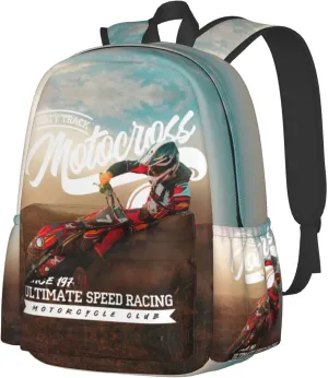 Dirt-Bike Motocross Motorcycle Vehicle Backpack School Bag Lightweight Bookbag Casual Daypack for Girls Boys Kids Women Men Travel Laptop 16 Inch