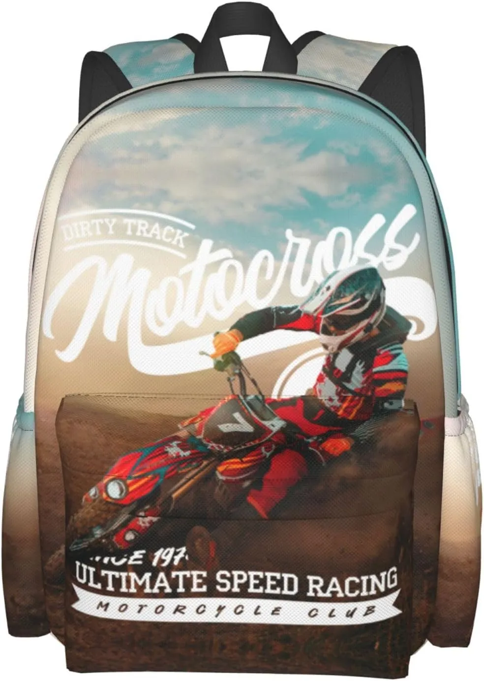 Dirt-Bike Motocross Motorcycle Vehicle Backpack School Bag Lightweight Bookbag Casual Daypack for Girls Boys Kids Women Men Travel Laptop 16 Inch