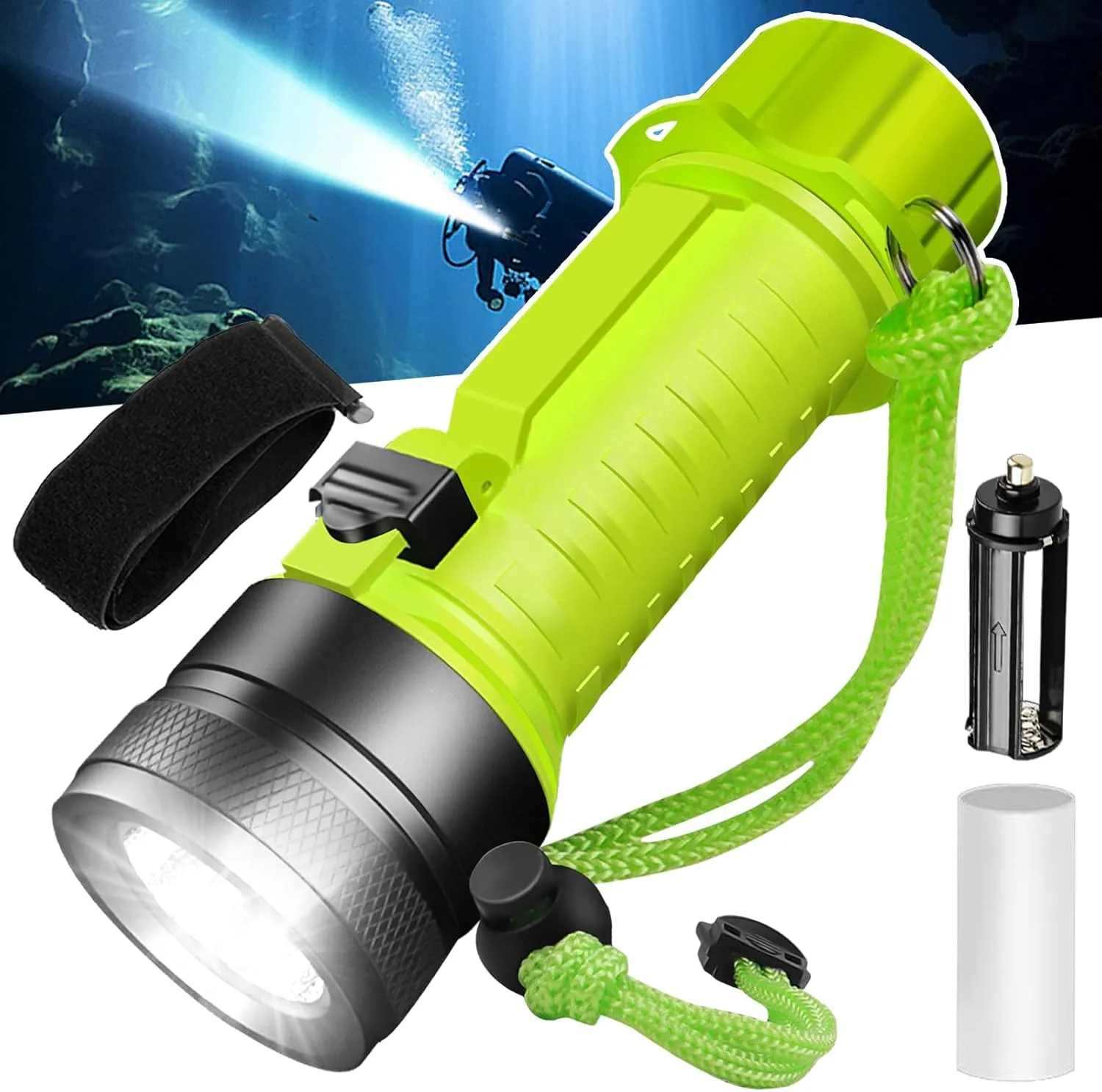 Diving Flashlight Rechargeable Dive Torch Super Bright High Lumens Scuba Dive Light, IPX8 3 Modes Underwater Light Waterproof Flashlight, for Under Water Deep Sea Cave